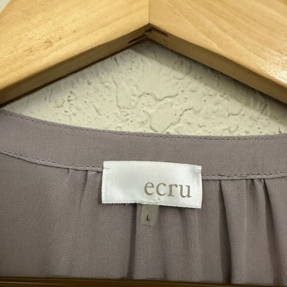 NWOT ECRU L/S Beaded Washable Silk Button-Up Shirt Pleated in Smokey Purple - Picture 9 of 12